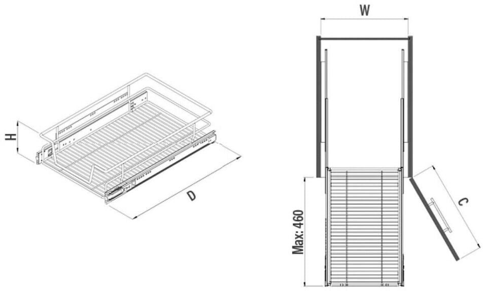 Bağımsız Teleskopik Raylı Çekmece 450 mm