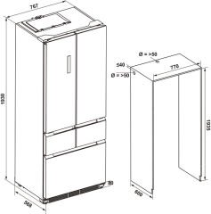 Häfele Cosmo 75 cm Yarı Ankastre Buzdolabı | 4 Kapılı No-Frost 413 Litre