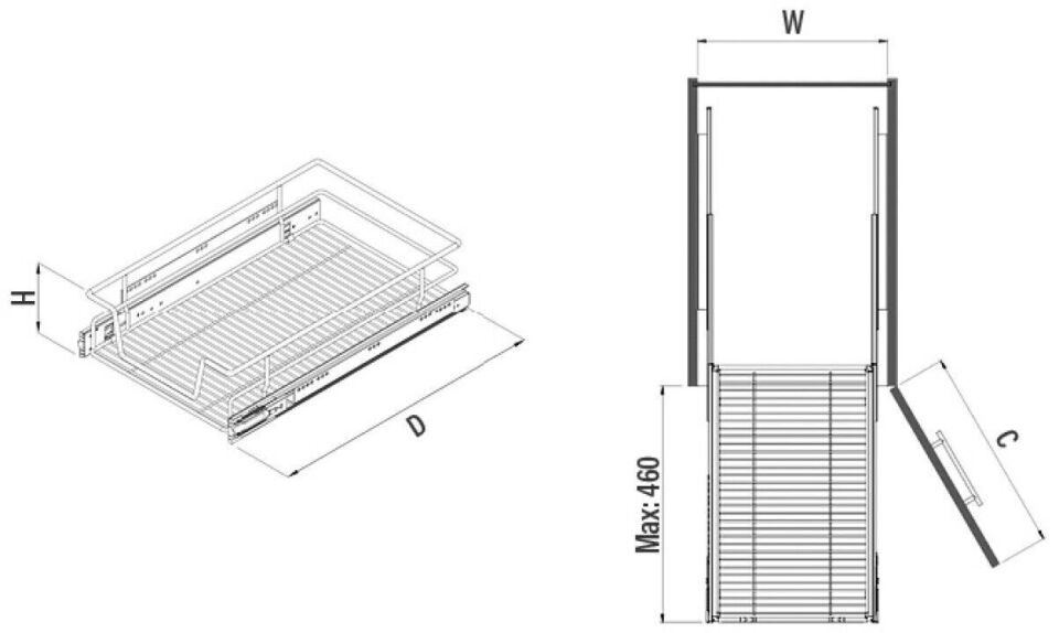 Bağımsız Teleskopik Raylı Çekmece 500 mm