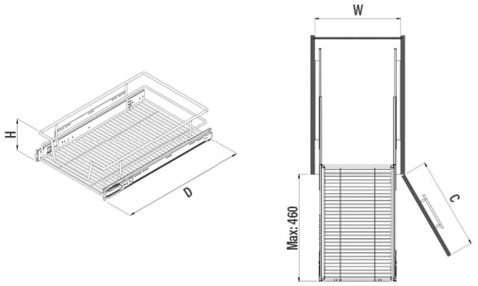 Bağımsız Teleskopik Raylı Çekmece 550 mm