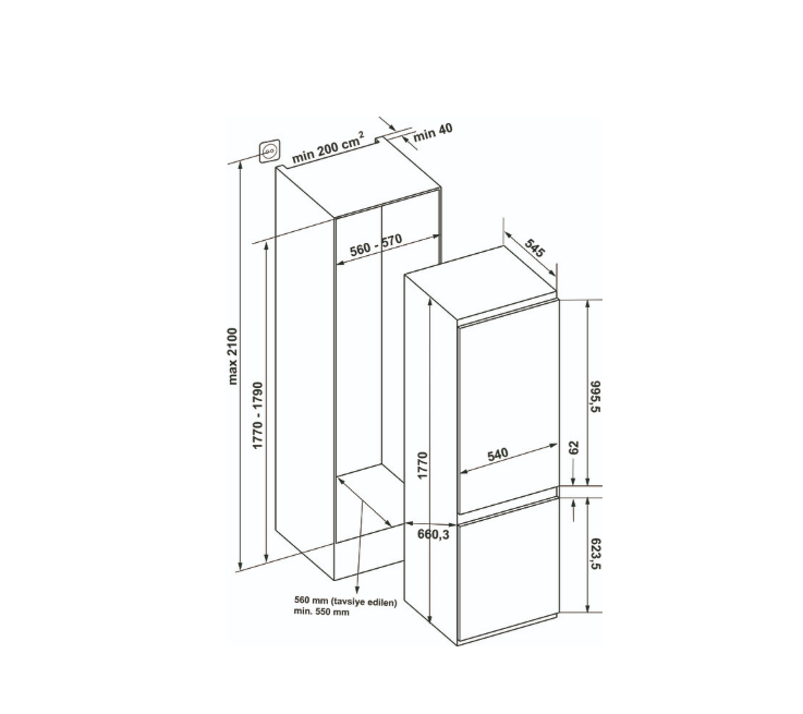 Buzdolabı, CAPELLA, 54 cm, Alttan Donduruculu, No-Frost, 242 Litre