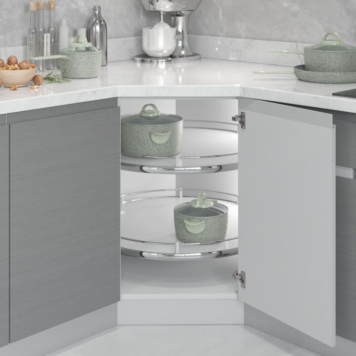 4/4 Borusuz Kaymaz Yüzeyli Ahşap Tablalı Döner Sepet Takımı 750x600 mm Crom