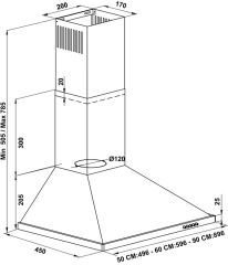 Davlumbaz, HÄFELE ETERNAL, 60 cm, Duvar Tipi, Piramit, 290 m3/h Emiş Gücü