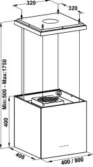 Davlumbaz, POLAR, 40 cm, Ada Tipi, Abajur, 650 m3/h Emiş Gücü