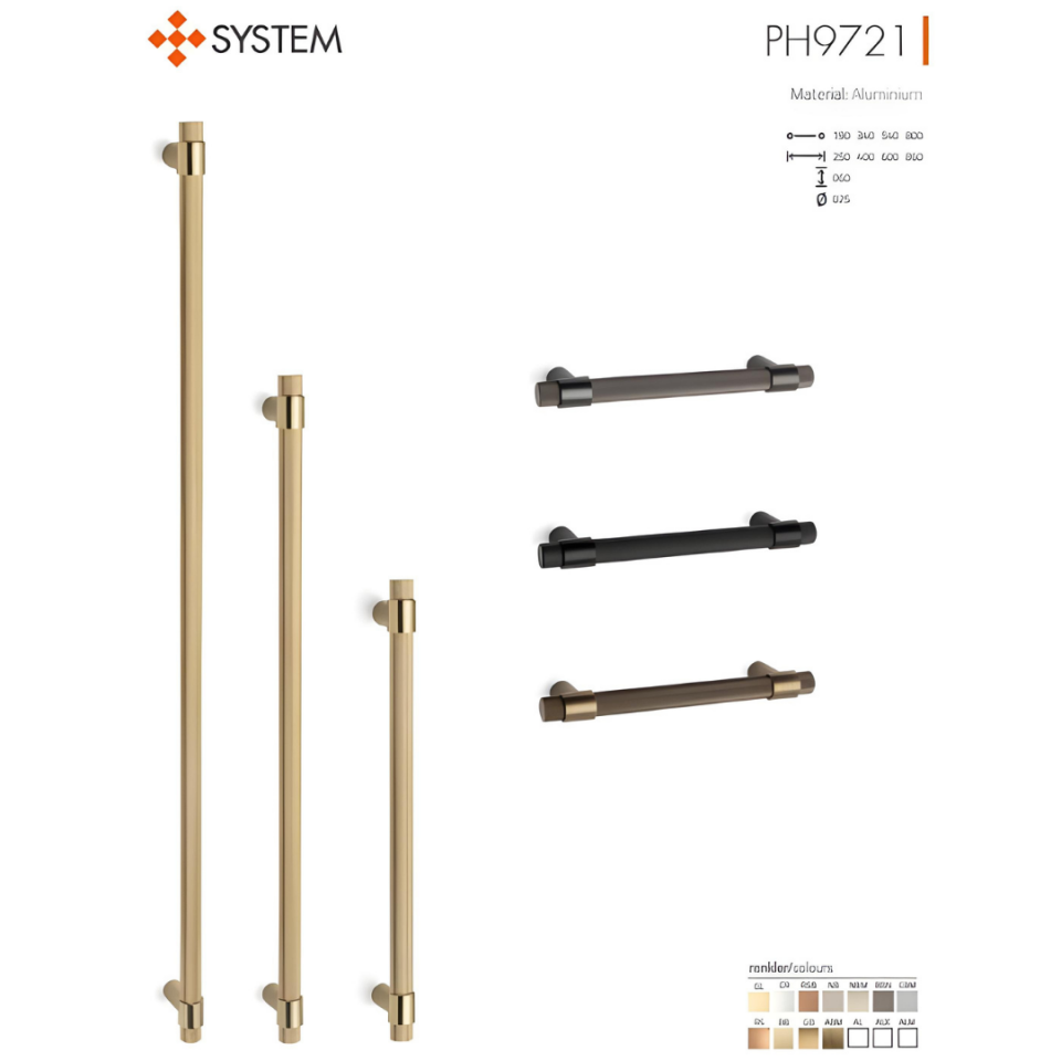 System 9721 Siyah Renk Çekme Kapı Kolu 190 mm (PH9721 0190 AL6-AL6)