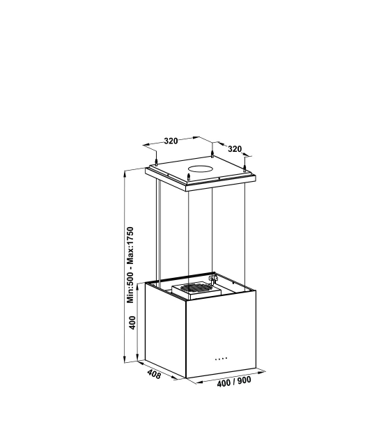 Davlumbaz, POLAR, 40 cm, Ada Tipi, Abajur, 650 m3/h Emiş Gücü