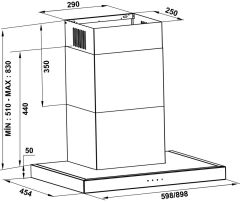 Davlumbaz, CONTEMPO, 60 cm, Duvar Tipi, T Tipi, 500 m3/h Emiş Gücü