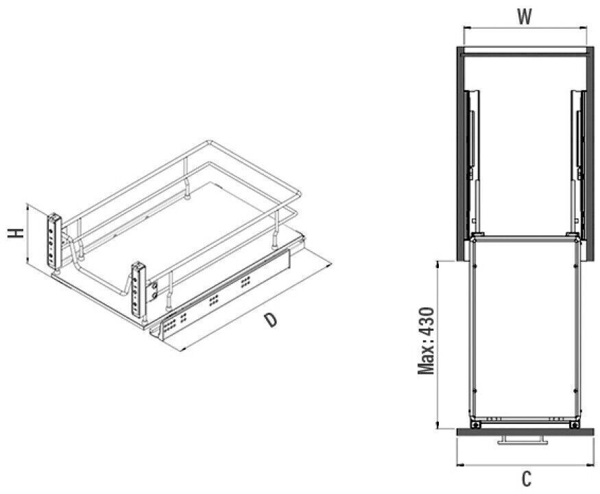 Ahşap Tablalı Kapağa Monte Çift Açılım Gizli Raylı Çekmece 600 mm