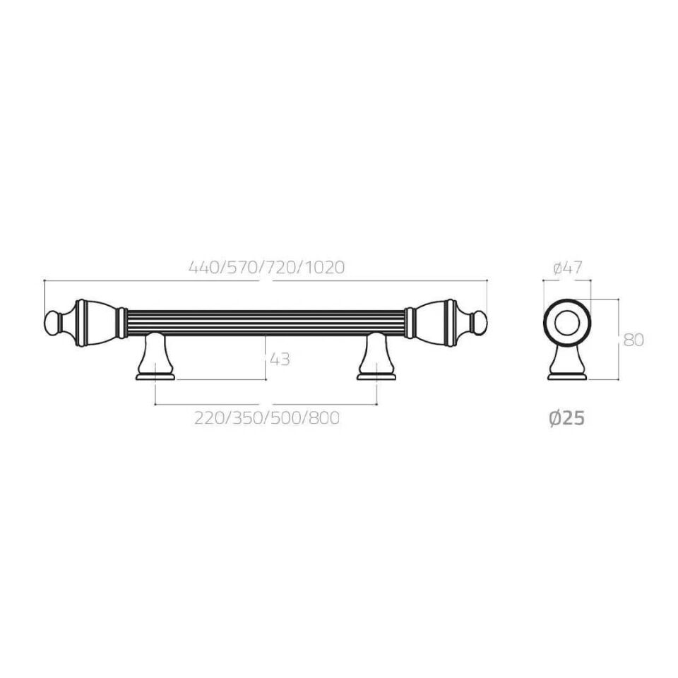 System 9656 Antik Renk Çekme Kapı Kolu (PH9656 ABM-ABM-ABM) 800 mm