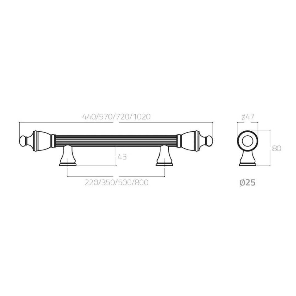 System 9656 Gold Renk Çekme Kapı Kolu (PH9656 GL-GL-GL) 800 mm