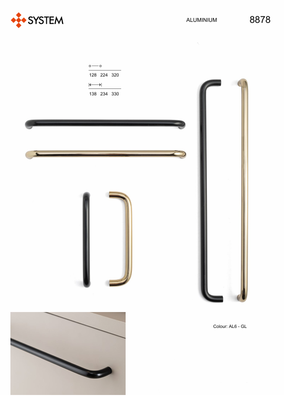 System 8878 Siyah Renk Modern Kulp 224 mm (SY8878 0224 AL6)