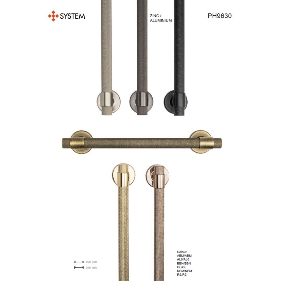 System 9630 Antik Renk Çekme Kapı Kolu (PH9630 ABM-ABM-ABM) 250 mm