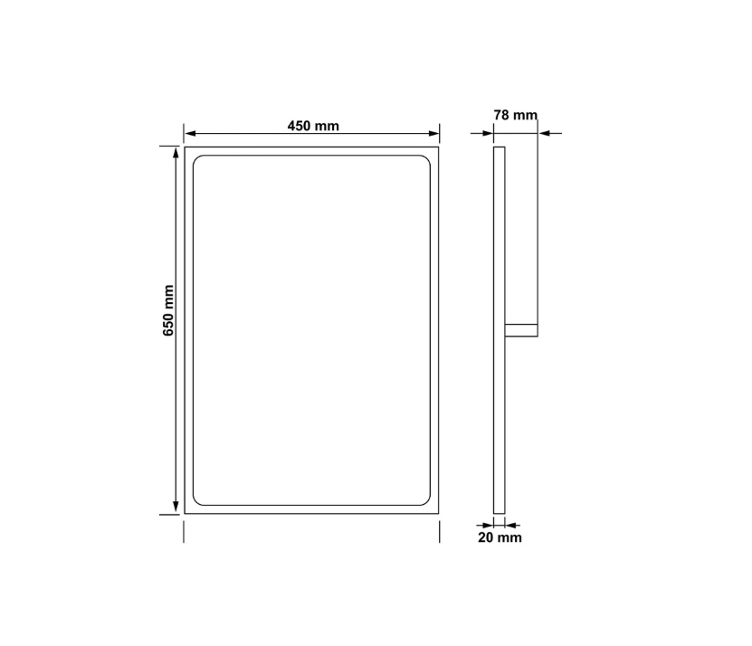 Ayna, Mafsallı Paslanmaz Çelik 304 Kalite, 450x80x650 mm