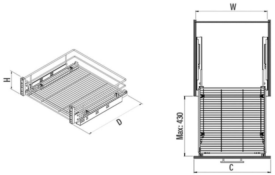 Kapağa Monte Çift Açılım Gizli Raylı Çekmece 450 mm