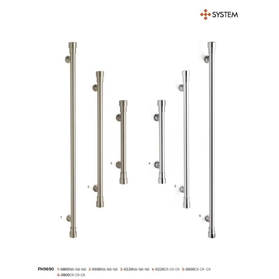 System 9690 Nikel Saten Renk Çekme Kapı Kolu (PH9690 NB-NB-NB) 220 mm