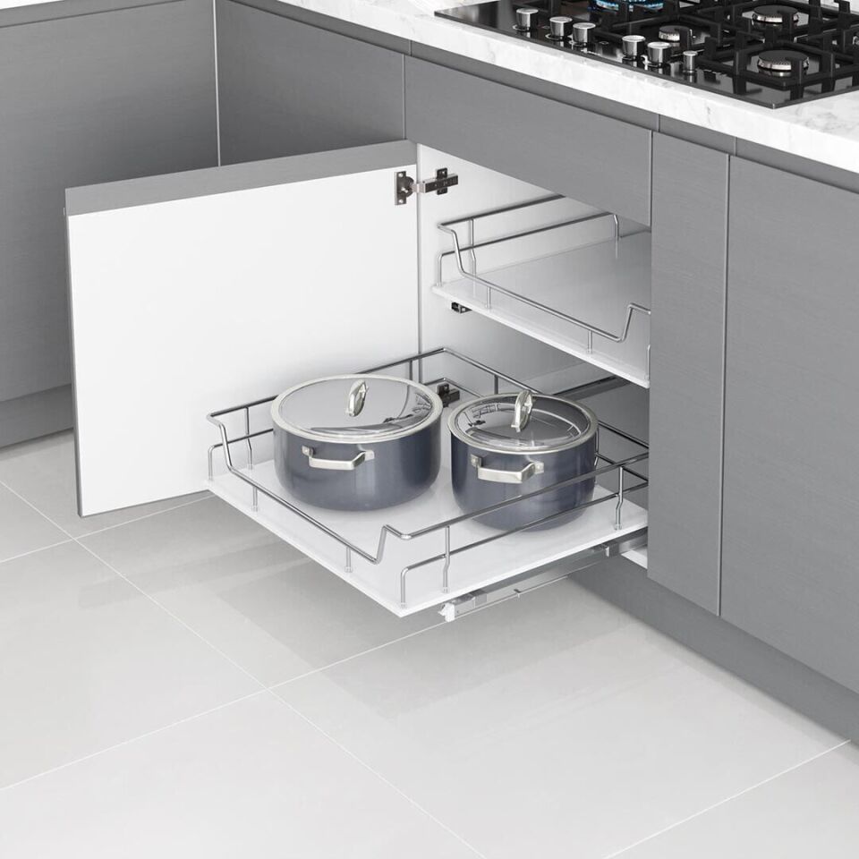 Ahşap Tablalı Bağımsız Çift Açılım Gizli Raylı Çekmece 550 mm