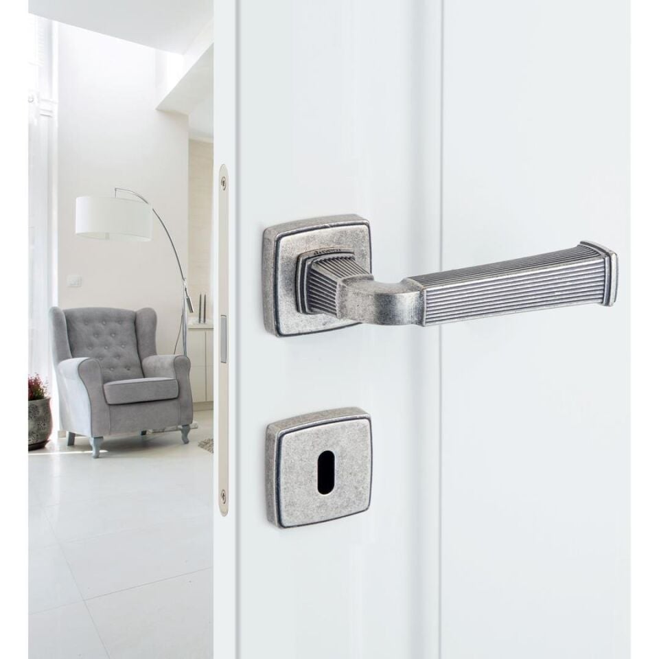 System Astoria Rozetli Kapı Kolu Antik Gümüş Renk (HA133RO13 OSM) Oda