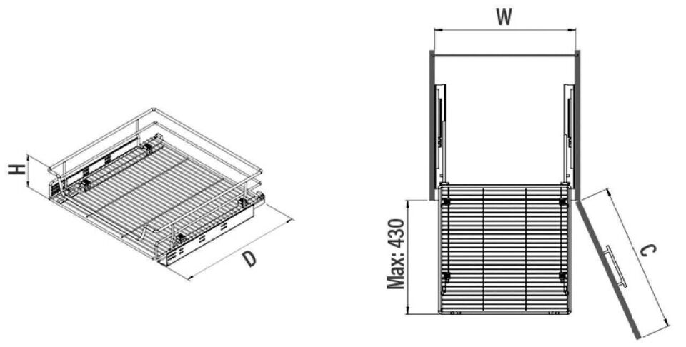 Bağımsız Çift Açılım Gizli Raylı Çekmece 800 mm Crom