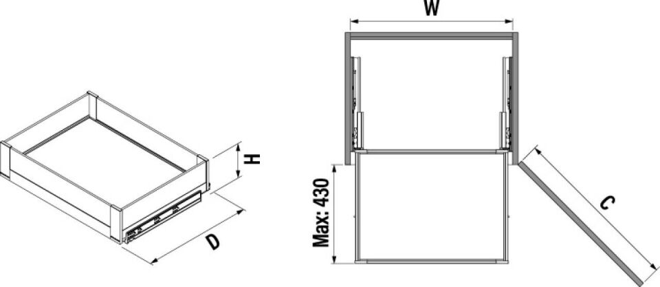 Premium Bağımsız Çift Açılım Gizli Raylı Çekmece 450 mm