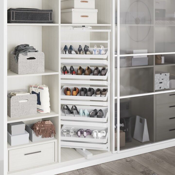 Teleskopik Raylı Döner Ayakkabılık  1350 - 1550 mm Beyaz