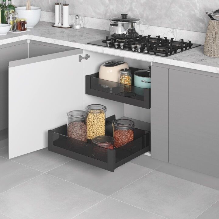 Premium Bağımsız Çift Açılım Gizli Raylı Çekmece 550 mm Antrasit