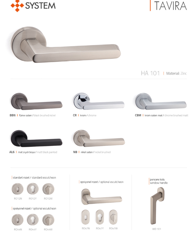 System TAVIRA Rozetli Kapı Kolu Siyah Renk (HA101RO12 AL6) WC