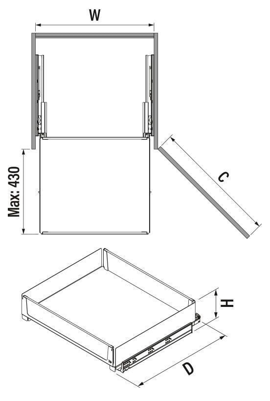 Unique Wood Bağımsız Çift Açılım Gizli Raylı Çekmece 600 mm Antrasit