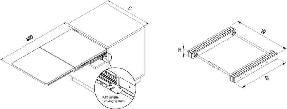 Katlanır Masa Mekanizması 800 mm