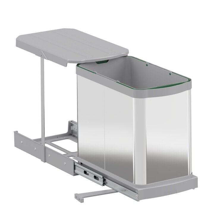 Teleskopik Raylı Paslanmaz Gövde Çöp Kovası 24 Lt. Gri