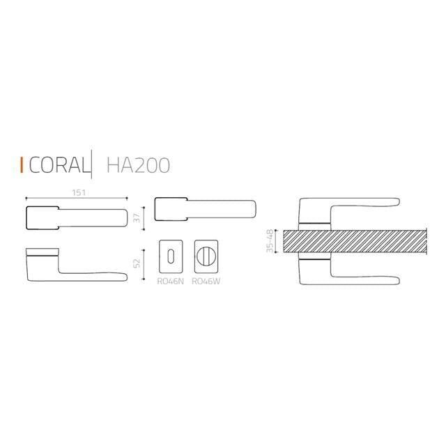 System CORAL Rozetli Kapı Kolu Siyah Renk (HA200RO15 AL6) Oda