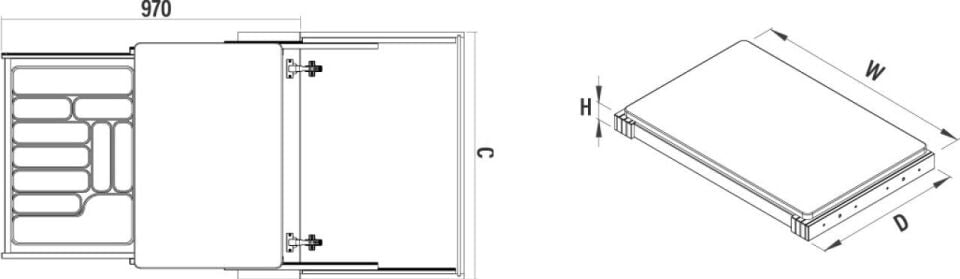 Çekmece İçi Fonksiyonel Kesme Tablası 700 mm