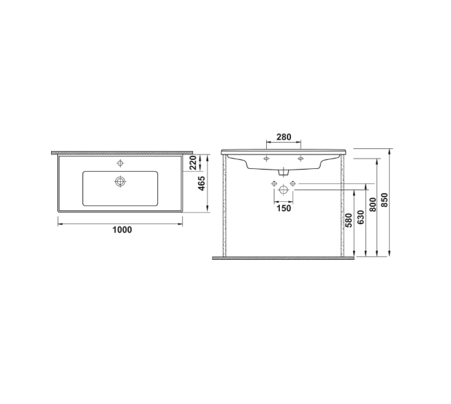 Etajerli Lavabo, LEONIS 100, parlak beyaz