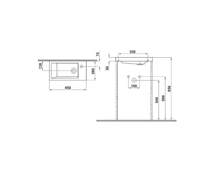 Mobilya Uyumlu Lavabo, MINIMAL, parlak beyaz