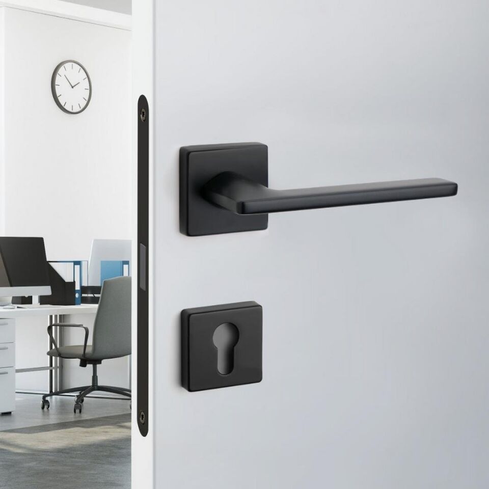System SLIM Rozetli Kapı Kolu Siyah Renk (HA208RO11 AL6)