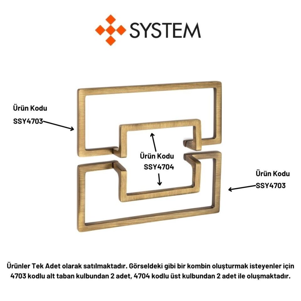 System 4703 Antik Renk Alt Taban Yarım Kulp 128 mm (SY4703 0128 ABM)