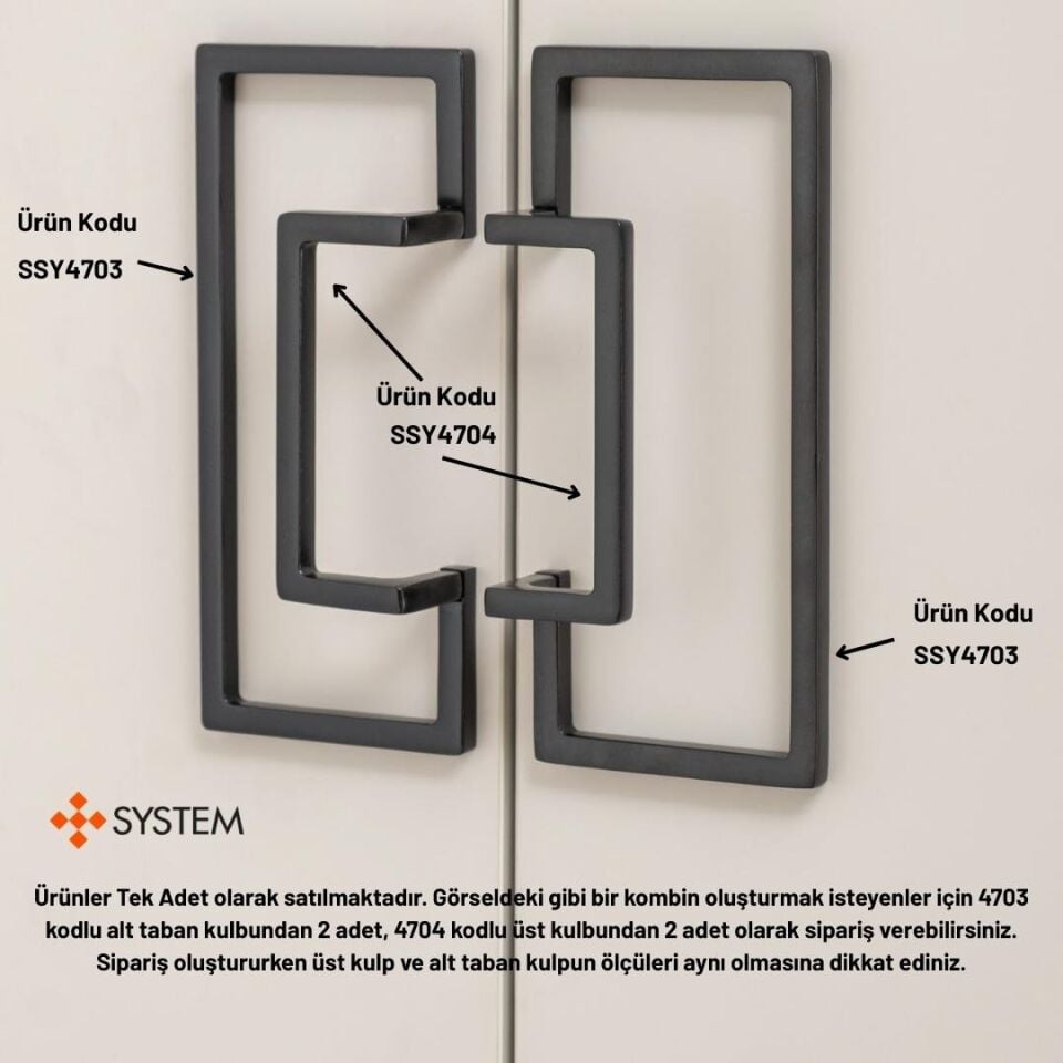 System 4703 Siyah Renk Alt Taban Yarım Kulp