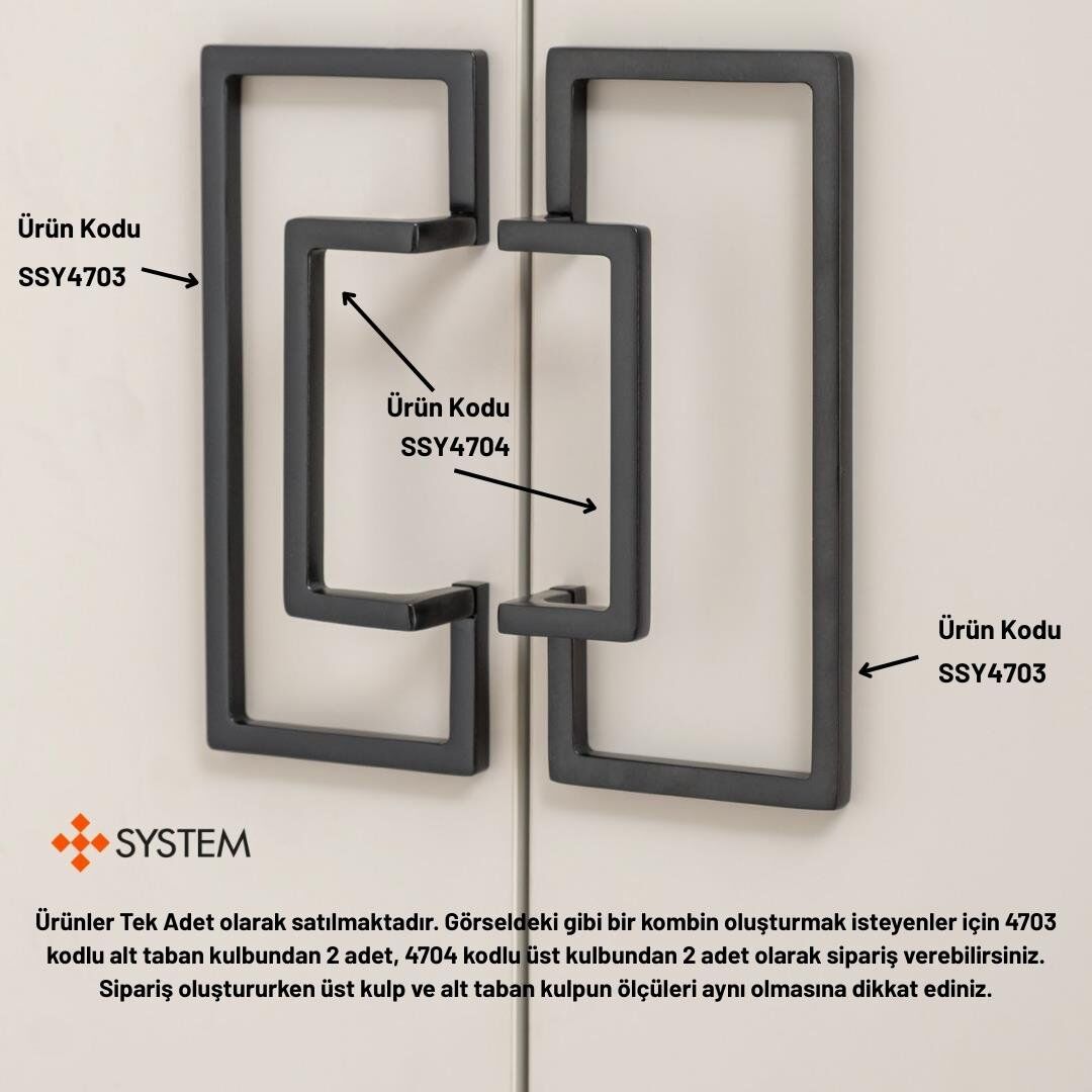 System 4703 Siyah Renk Alt Taban Yarım Kulp 96 mm (SY4703 0096 AL6)