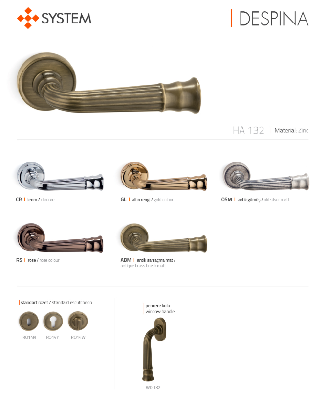 System DESPINA Rozetli Kapı Kolu Gold Renk (HA132RO14 GL)
