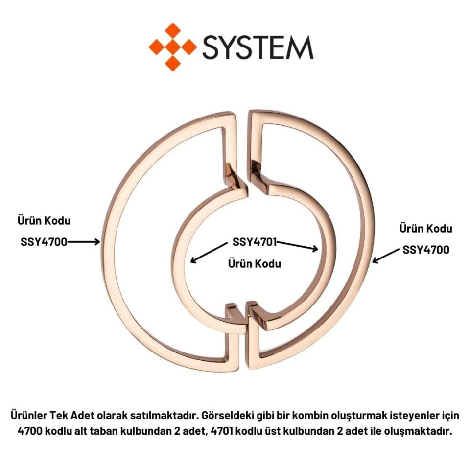 System 4700 Antik Renk Alt Taban Yarım Kulp