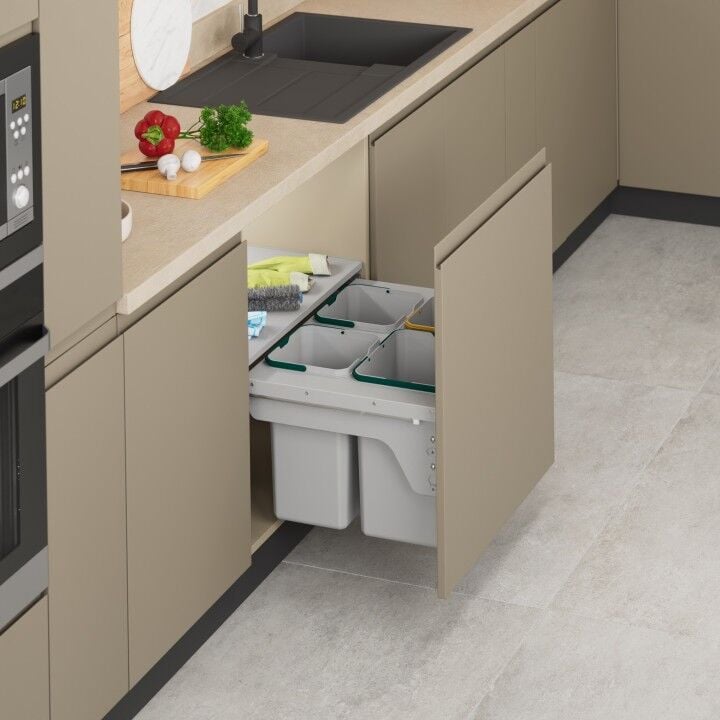 Kapağa Monte Çöp Kovası Frenli 400 mm Gri - 700 mm
