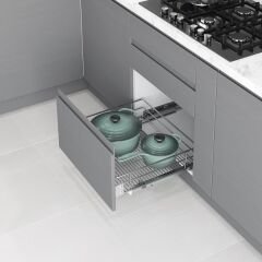 Kapağa Monte Çift Açılım Gizli Raylı Çekmece