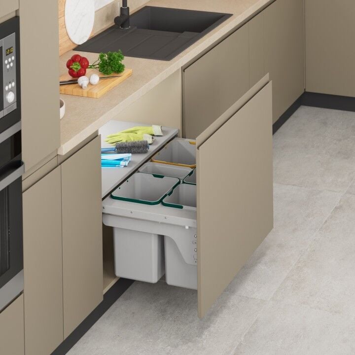 Kapağa Monte Çöp Kovası Frenli 400 mm Gri - 900 mm