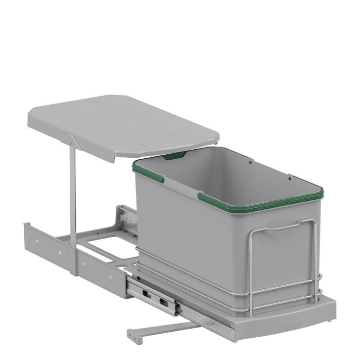 Teleskopik Raylı Plastik Gövde Çöp Kovası 16 Lt. Gri