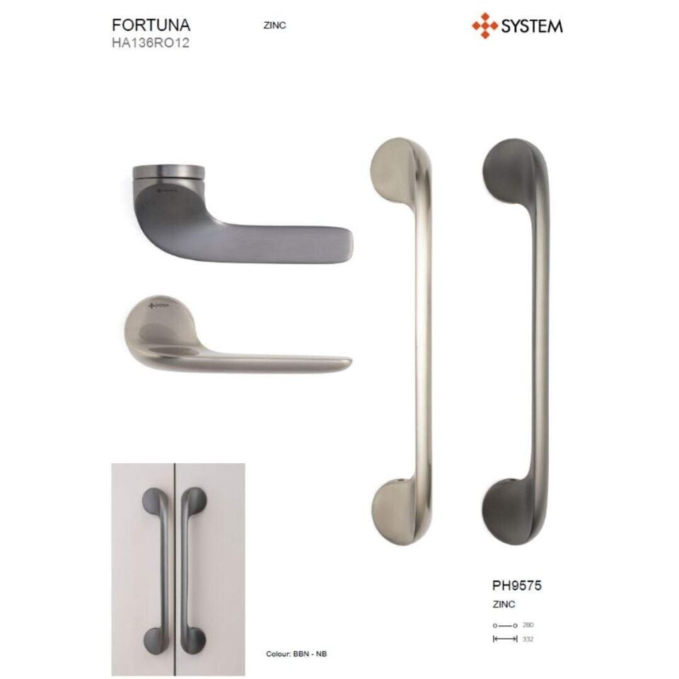 System FORTUNA Rozetli Kapı Kolu Nikel Saten Renk (HA136RO12 NB)