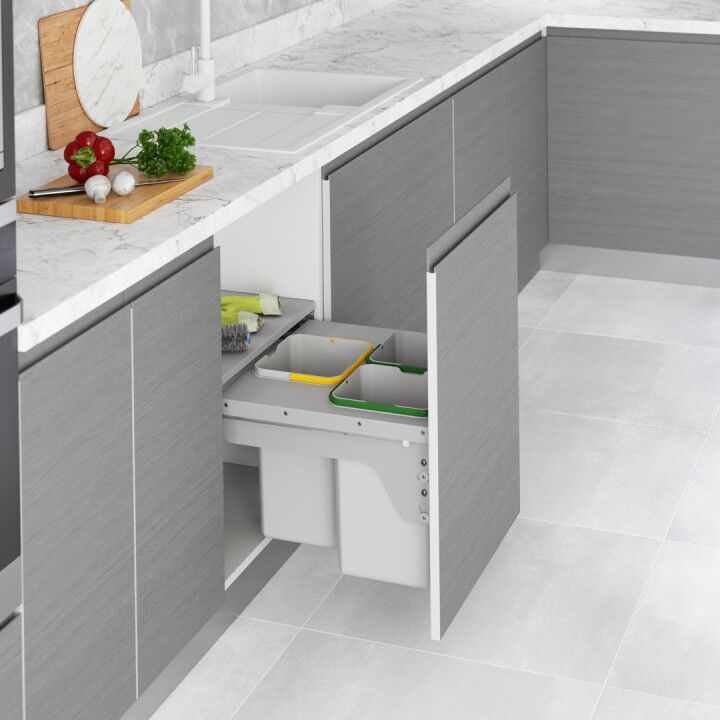 Kapağa Monte Çöp Kovası Frenli 550 mm Gri