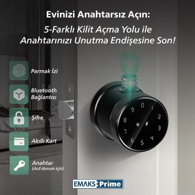EmaksPrime G35 Siyah Akıllı Cam Kapı Kilidi