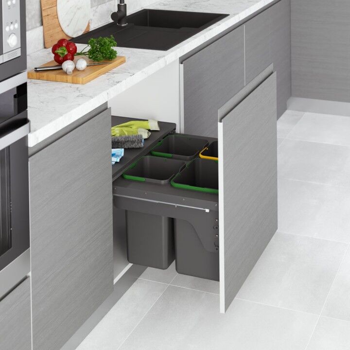 Kapağa Monte Çöp Kovası Frenli 700 mm Antrasit