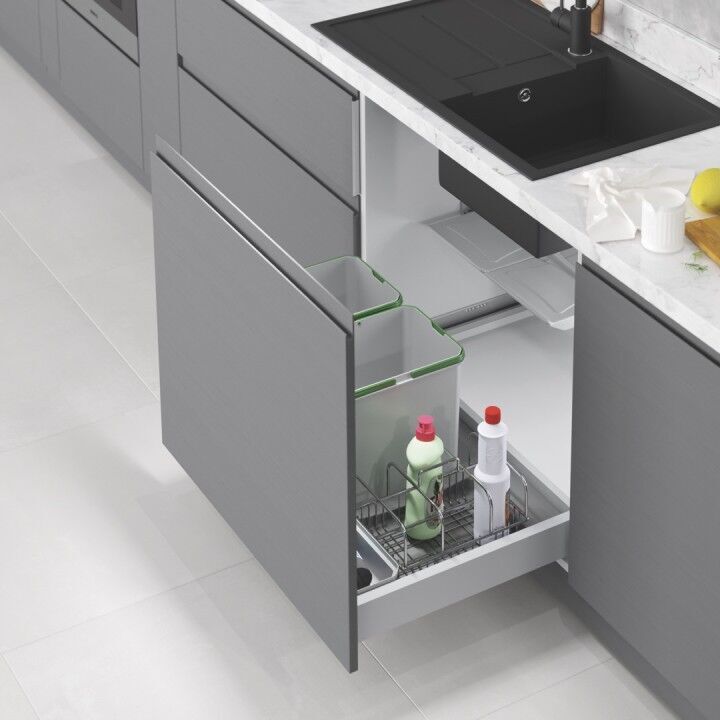 Çekmece İçi Çöp Kovası Taşınabilir Sepetli (Otomatik) 16+1+1 Lt Gri