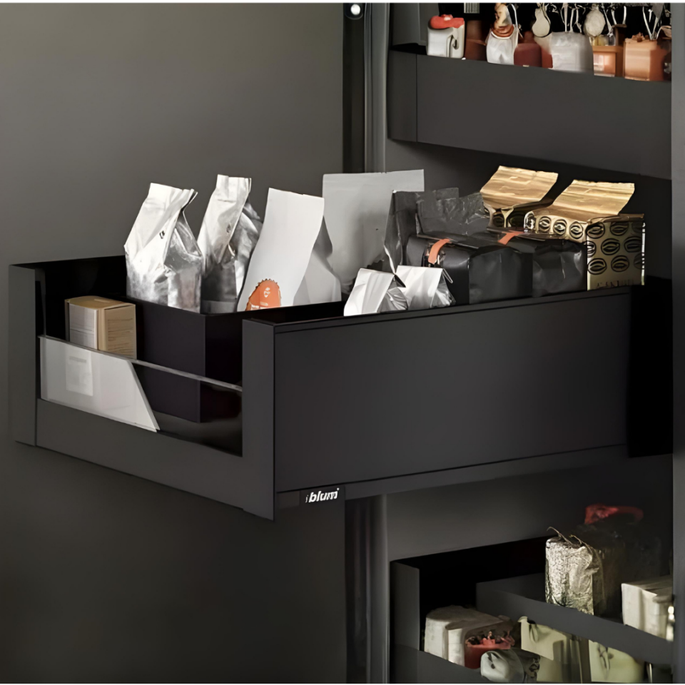 Blum Legrabox Pure C Önü Camlı İç Çekmece 40 Kg Blumotion Karbon Siyah