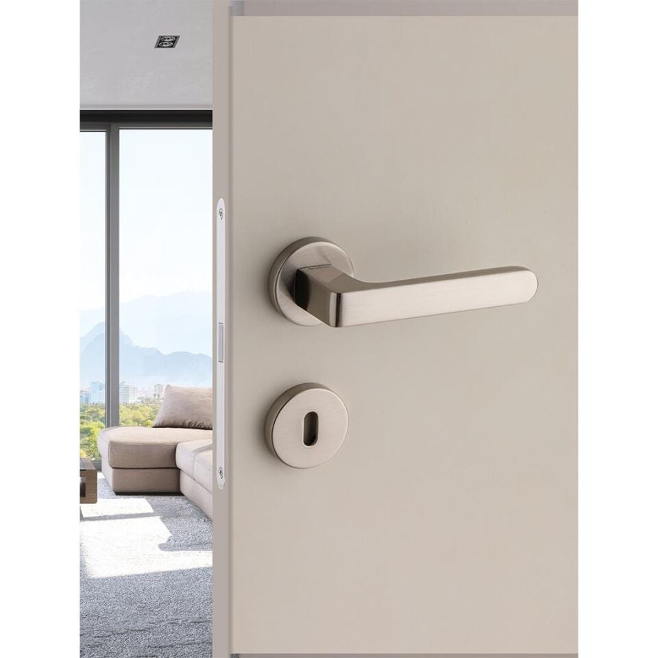 System MARVEL Rozetli Kapı Kolu Nikel Saten Renk (HA210RO12 NB) WC